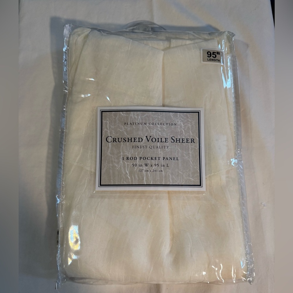 Crushed Voile Sheer Curtain 1 Rod Pocket Panel- Ivory 95” L x 50” W